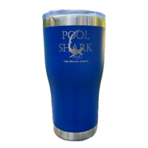 Blue 20oz insulated tumbler with Pool Shark H2O logo